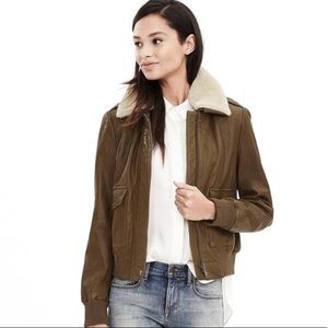 Heritage Banana Republic Leather Bomber with Shearling Collar